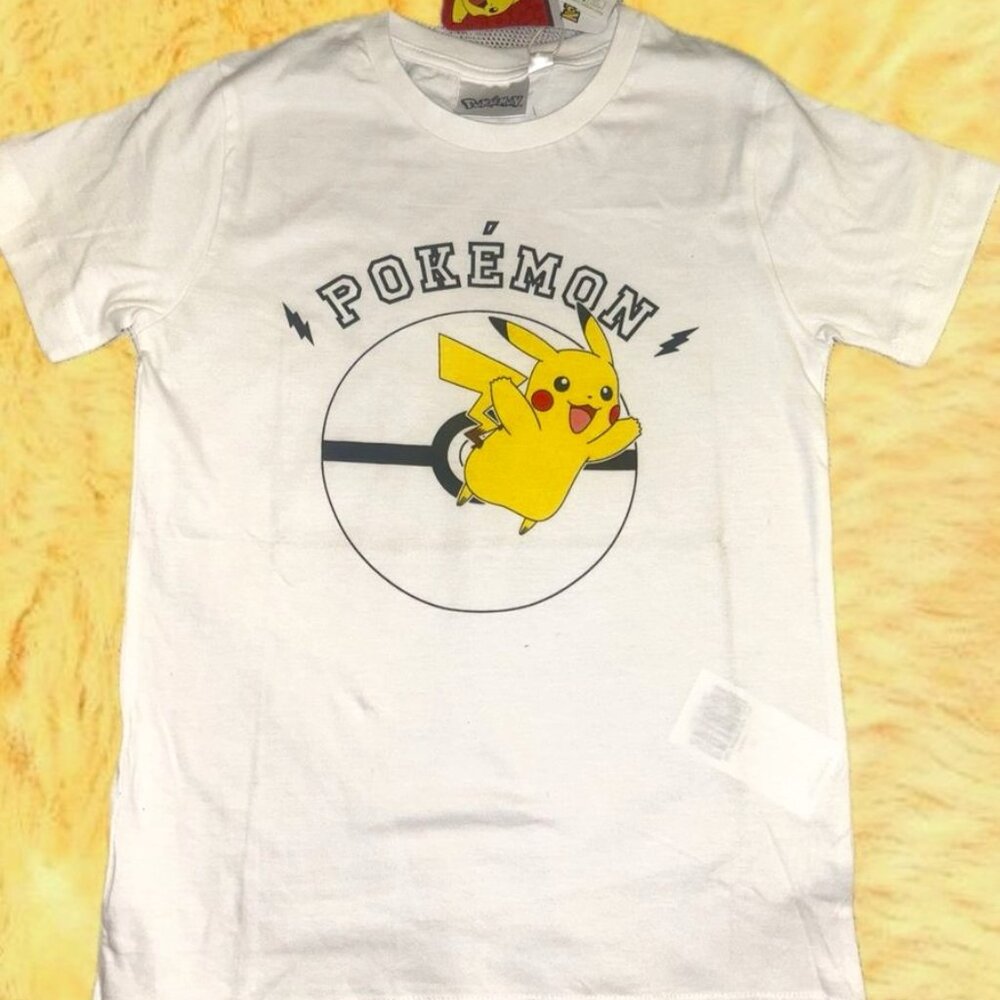 Kids’ White Pokémon T-Shirt – Pikachu in Poké Ball Design Soft Cotton, Bold